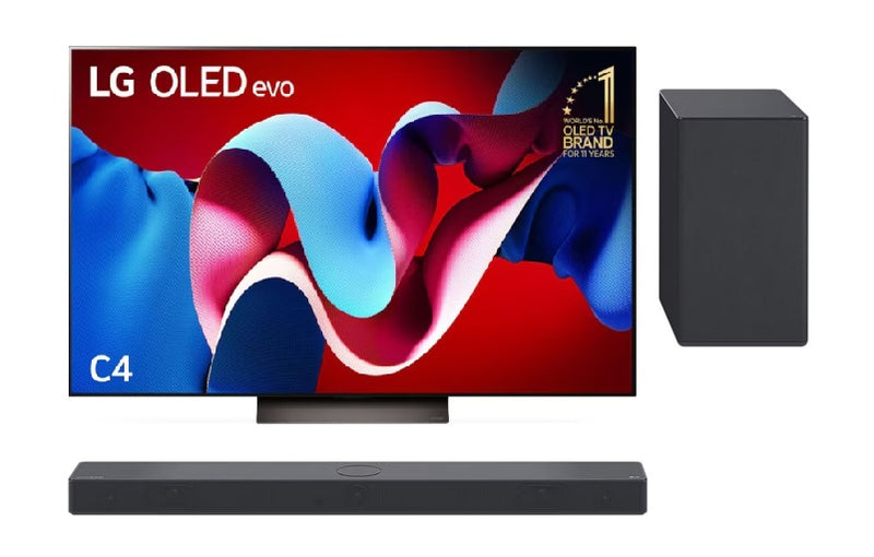 LG OLED55C4PSA 55'' OLED evo C4 4K Smart TV + LG SC9S 3.1.3 Channel Sound Bar High Res Audio with Dolby Atmos