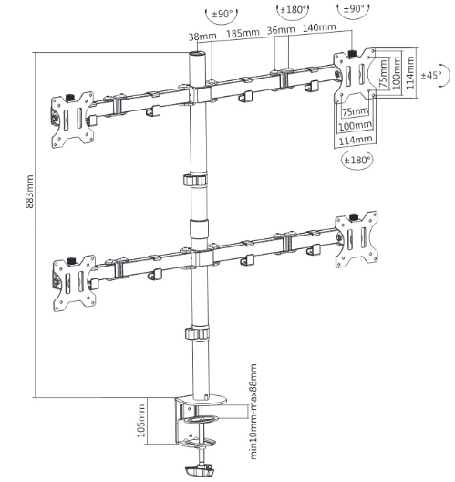 Titan SGB334 Monitor Mount Solutions 13'' - 27''