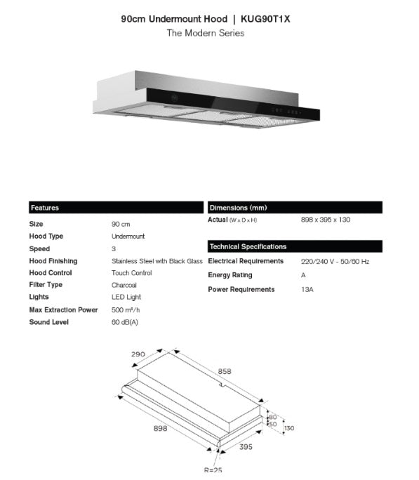 Bertazzoni KUG90T1X 90cm Slimline Hood
