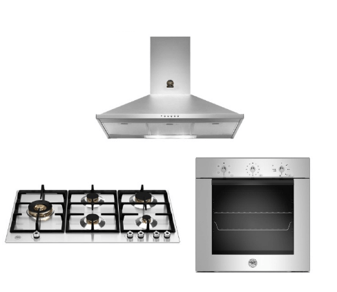 Bertazzoni P905LPROX 90cm Gas Hob + F605MODEKXS 5 Function Oven + KPL90PLAG1XA Wall-Mount Hood