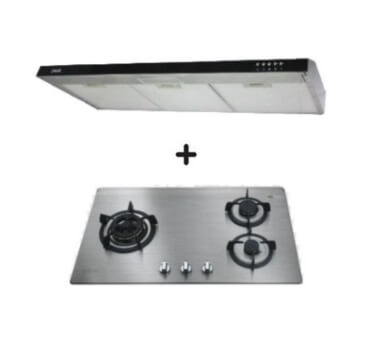 Ellane 60cm/90cm Slimline Hood With Black Panel EH-9180 + Ellane OS-812SV 86cm 3 Burner