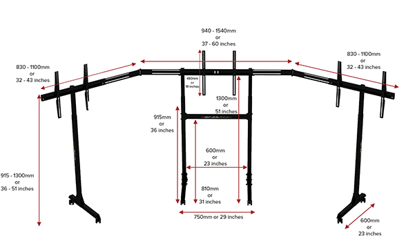 Next Level Racing NLR-A010 Free Standing Triple Monitor Stand