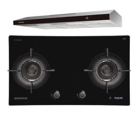 Mayer MMGH792HE 76cm 2 Burner Glass Gas Hob + MMSL902BE  90cm Slimline Hood
