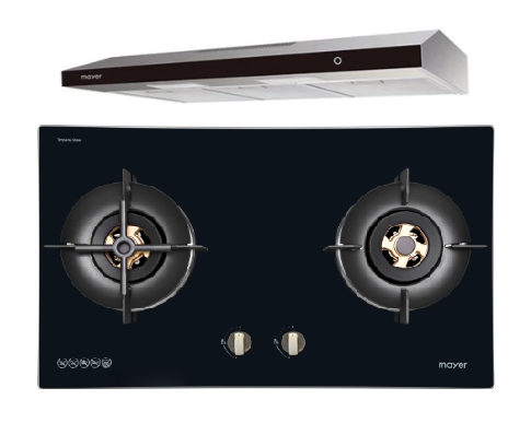 Mayer MMGH8821HI 86cm 2 Burner Glass Gas Hob + MMSL902BE  90cm Slimline Hood