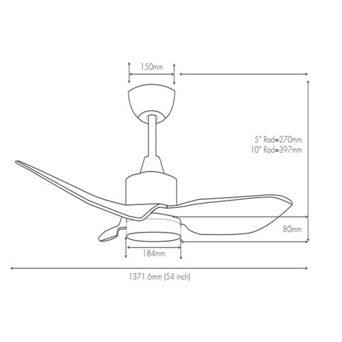 Mistral Space 54-BK/WH/"WD/WH"/"WD/GY" 54” Ceiling Fan