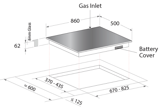 Mayer MMSI900HS-BK/SL 90cm Semi-integrated Hood + MMGH883HI  86 cm 3 Burner Glass Gas Hob