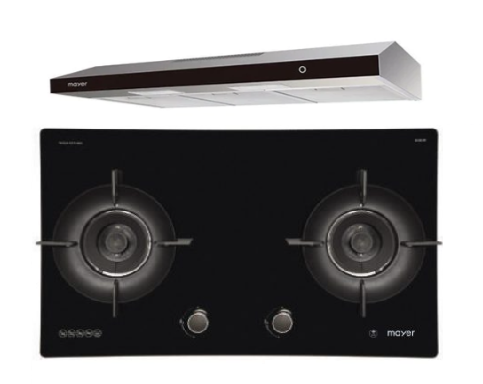 Mayer MMGH892HE 86cm 2 Burner Gas Hob + MMSL902BE  90cm Slimline Hood