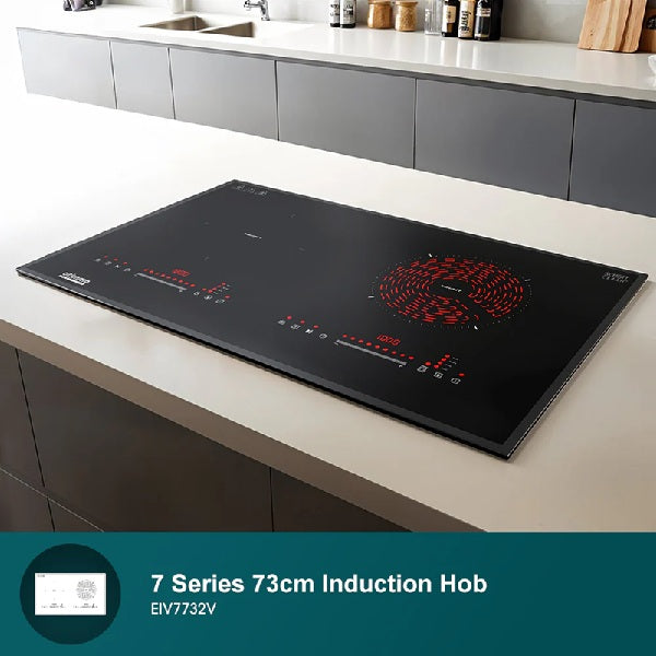 Europace ECH9122EBK 90cm 1200m3/h L-Shaped Hood with Dual Suction + EIV7732V Otimmo 7 Series 73 cm 2-Burner Hybrid Hob - Black