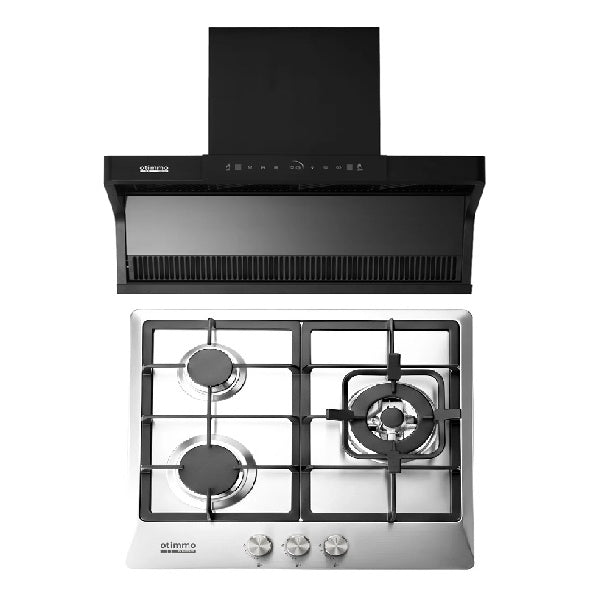 Europace ECH9122EBK 90cm 1200m3/h L-Shaped Hood with Dual Suction + EuropAce EBH3360E LPG/TG 60cm Built-In Stainless Steel Gas Hob (3burner)