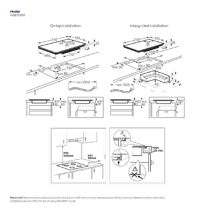 Electrolux KIS87553IT 80cm 800 SenseBoil&Fry Built-in Induction Hob with 5 Cooking Zones