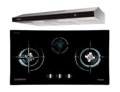 Mayer MMGH8831HI 86cm 3 Burner Glass Gas Hob + MMSL902BE  90cm Slimline Hood