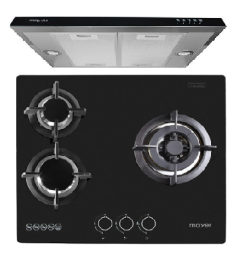 Mayer MMGH/SS633 60cm 3 Burner Glass Gas Hob + MMSI600HS 60 Cm Semi-integrated Slimline Hood