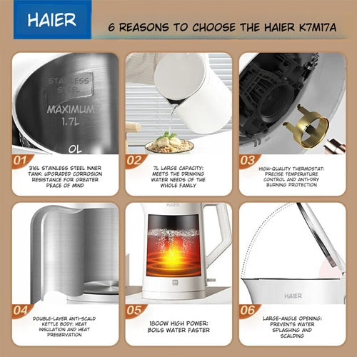 Haier HKT-K7M17A 1.7L Stainless Steel Double-Layer Electric Kettle 1800W