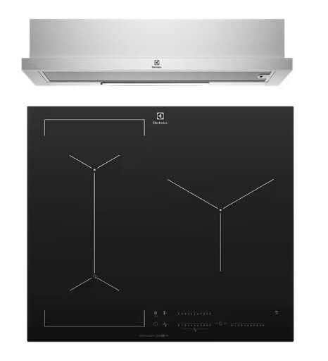 Electrolux ECP9541X 90cm UltimateTaste 300 pull-out extractor hood+Electrolux EHI635BE 60cm UltimateTaste 700 3 zone induction cooktop