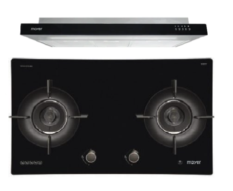 Mayer MMGH792HE 76cm 2 Burner Glass Gas Hob +  MMSI900LEDHS 90cm Semi-integrated Slimline Hood