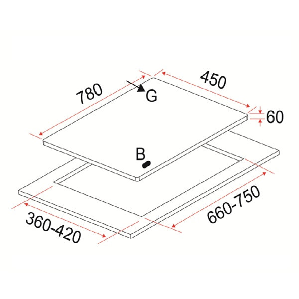 EF EFH 3762 TN VSB Gas Hob 78CM + CK VETRO PLUS Cooker Hood 90CM