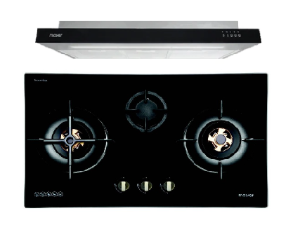 Mayer MMGH8831HI 86cm 3 Burner Glass Gas Hob + MMSI900LEDHS 90cm Semi-integrated Slimline Hood