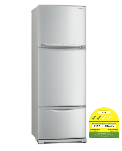 Mitsubishi MR-V45EG-SB-P/SL-P 337l 3-Door Fridge Top Freezer (2 Ticks)