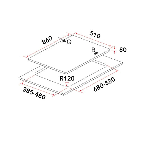 EF EFH 3977 WT VSB Gas Hob 86CM EFH397 WTVSB