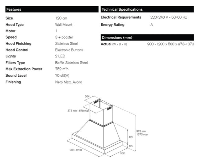 Bertazzoni K120HERTX + KC48HERTAV 120cm Heritage Wall Mounted Hood