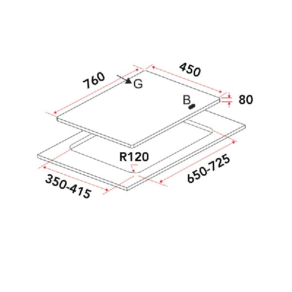 EF EFH 3768 WT VSB Gas Hob 76CM +  EFCH 9231T SS Cooker Hood 90CM