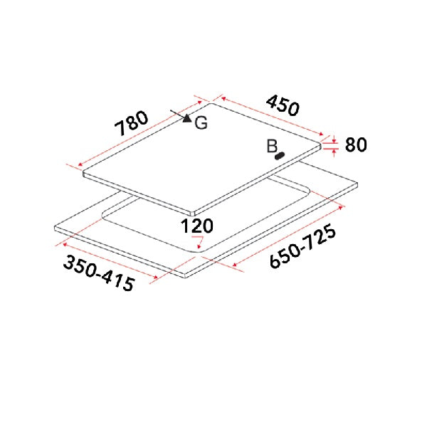EF Gas Hob 78CM – EFH 7636 WT VGB + Cooker Hood 90CM – CK VISTA