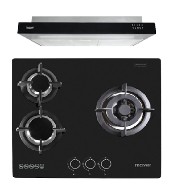 Mayer MMGH/SS633 60cm 3 Burner Glass Gas Hob + MMSI900LEDHS 90cm Semi-integrated Slimline Hood