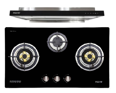 Mayer MMGH883/SS883 86cm 3 Burner Stainless Steel Gas Hob + MMSI903OT Cm Semi-integrated Hood With Oil Tray