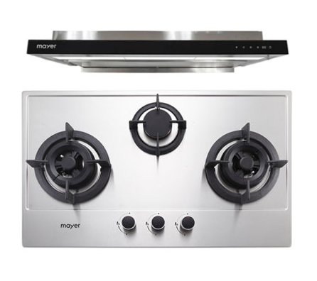 Mayer MMGH773/SS773 Built-In Gas Hob 3 Burners + MMSI903OT Cm Semi-integrated Hood With Oil Tray