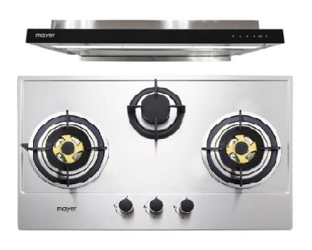 Mayer MMGH883/SS883 86cm 3 Burner Stainless Steel Gas Hob + MMSI903OT Cm Semi-integrated Hood With Oil Tray