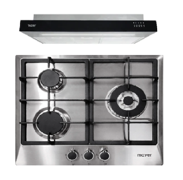 Mayer MMGH/SS633 60cm 3 Burner Glass Gas Hob + MMSI900LEDHS 90cm Semi-integrated Slimline Hood