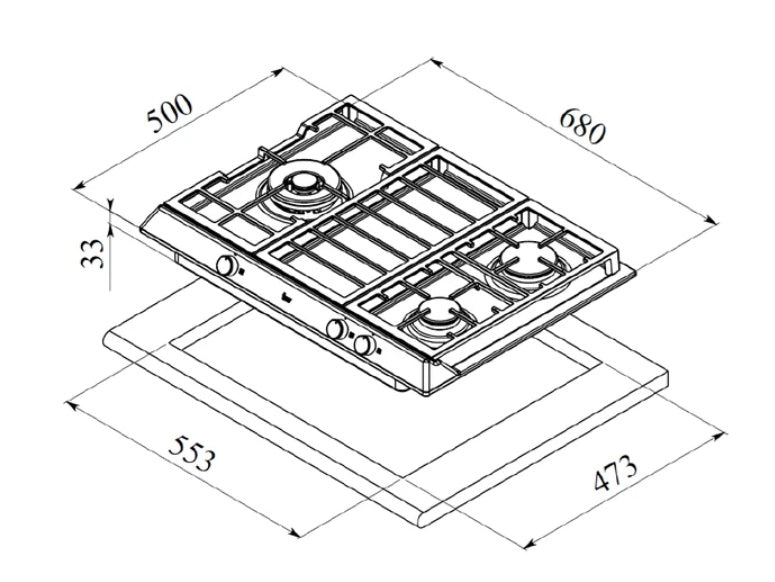 Teka EX 70.1 3G AI AL CI PUB/LPG 70cm Gas Hob With 3 High Efficiency Butane Gas Cooking Zones and Cast Iron Grids