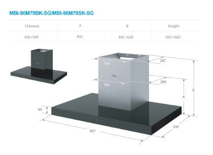 Midea MBI-90M79BK-SG / MBI-90M79SK-SG Chimney Hood