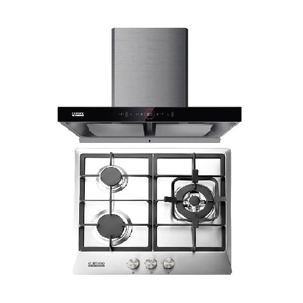 EuropAce ECH9208EBK 90cm 2000m3/h T-Shaped Chimney Hood + EuropAce EBH3360E LPG/TG 60cm Built-In Stainless Steel Gas Hob (3burner)