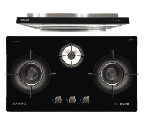 Mayer MMGH793HE 76cm 3 Burner Gas Hob + MMSI903OT Cm Semi-integrated Hood With Oil Tray