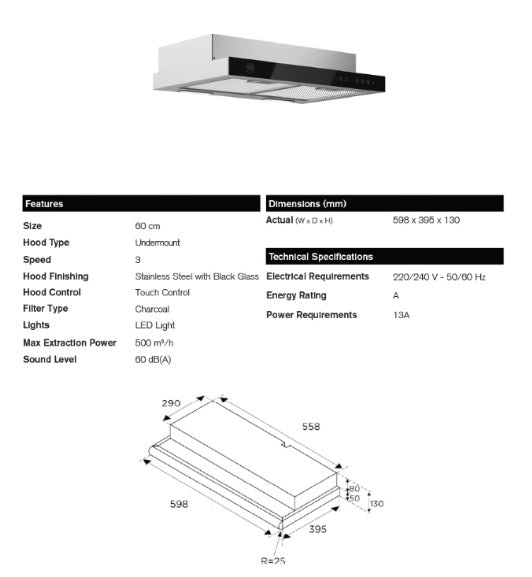 Bertazzoni KUG60T1X 60cm Slimline Hood