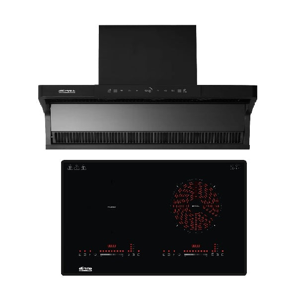 Europace ECH9122EBK 90cm 1200m3/h L-Shaped Hood with Dual Suction + EIV7732V Otimmo 7 Series 73 cm 2-Burner Hybrid Hob - Black