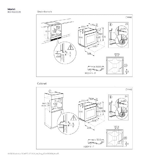 Electrolux KOHGE00BK 60cm 300 Series Built-in Single Oven with 65L Capacity
