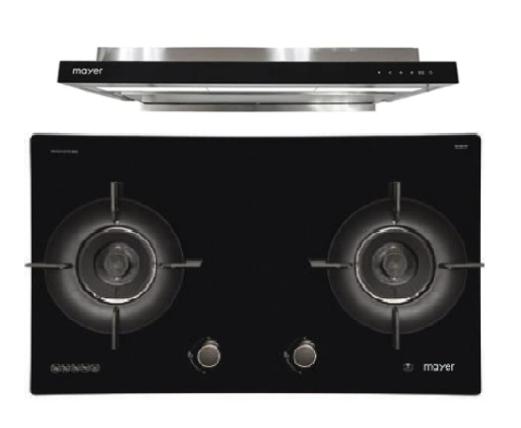 Mayer MMGH792HE 76cm 2 Burner Glass Gas Hob + MMSI903OT Cm Semi-integrated Hood With Oil Tray