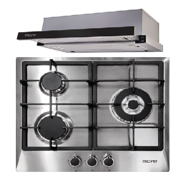 Mayer MMGH/SS633 60cm 3 Burner Glass Gas Hob + MMTH60 Telescopic Hood (60CM)
