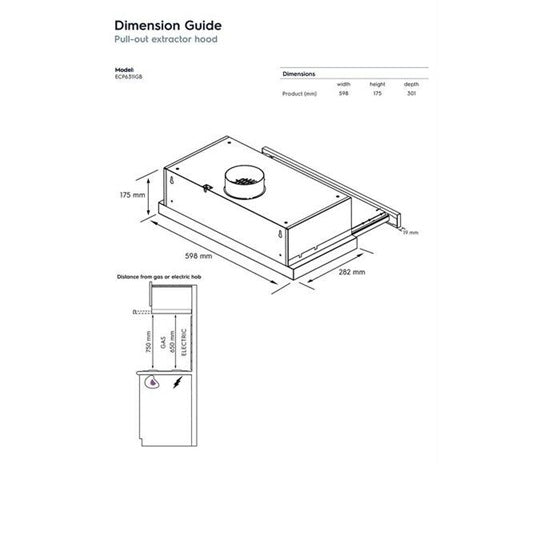 Electrolux ECP6311GB 60cm 300 Series Pull-out Extractor Hood