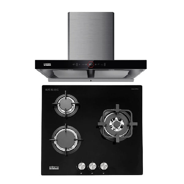 EuropAce ECH9208EBK 90cm 2000m3/h T-Shaped Chimney Hood + EuropAce EBH6360E LPG/TG 60cm Built-In Glass Gas Hob (3burner)