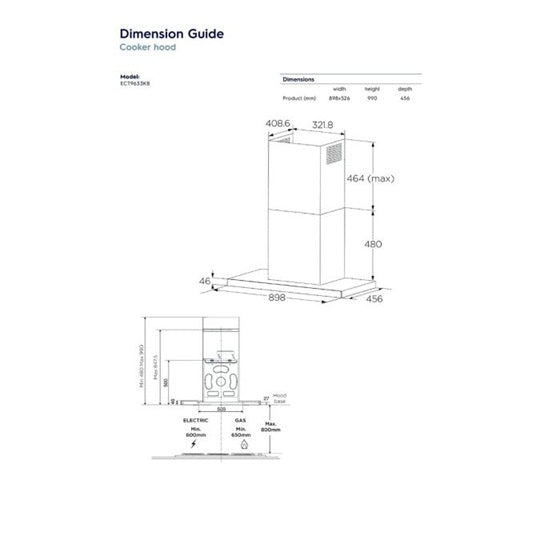 Electrolux ECT9633KB 90cm 600 Series Chimney Extractor Hood
