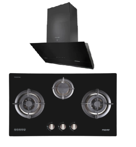 Mayer MMGH773/SS773 Built-In Gas Hob 3 Burners + MMSH8099-L Angled Chimney Hood