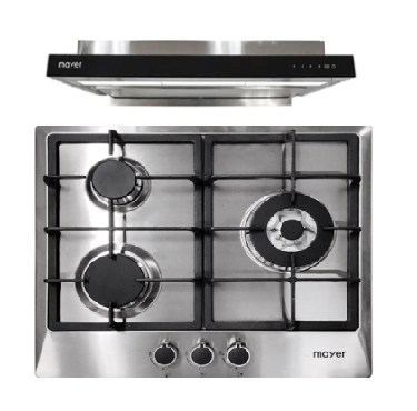 Mayer MMGH/SS633 60cm 3 Burner Glass Gas Hob + MMSI903OT Cm Semi-integrated Hood With Oil Tray
