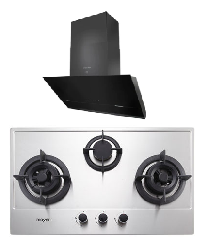 Mayer MMGH773/SS773 Built-In Gas Hob 3 Burners + MMSH8099-L Angled Chimney Hood