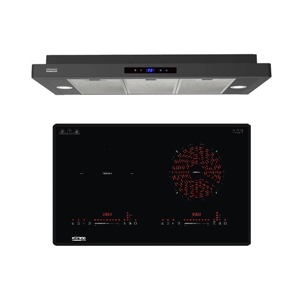 Europace ECH5503EBK OTIMMO Slimline Hood 90CM + EuropAce EIV7732V Otimmo 7 Series 73 cm 2-Burner Hybrid Hob
