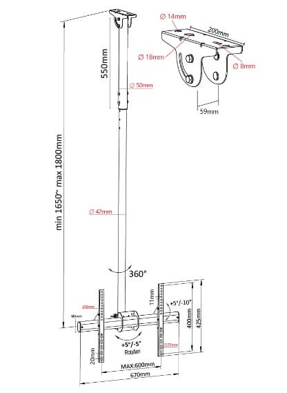 Titan SGB666A Tv Ceiling Mount 37 - 70"/50kg