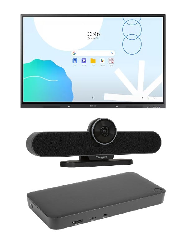 Samsung LH65WADWLGCXXS 65" Interactive Display WAD Android OS + Targus AEM350USZ-50 All-in-One 4K Video Conference System + Targus DOCK310 Universal USB-C Docking Station