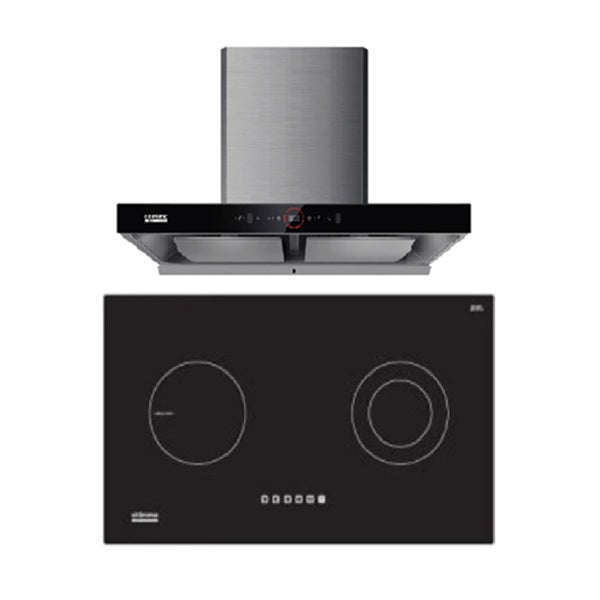 EuropAce ECH9208EBK 90cm 2000m3/h T-Shaped Chimney Hood + EIV5221V 75CM Built-in Induction Hob